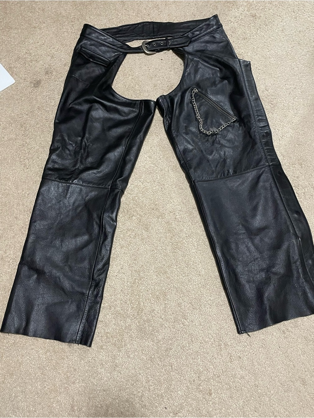 Black Leather Chain Pocket Chaps